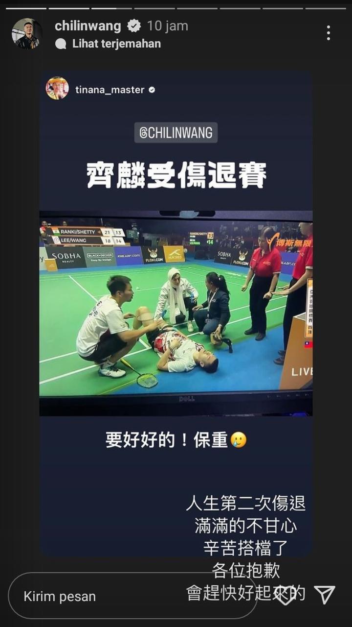 Curhatan Nestapa Wang Chi-lin cedera di semifinal Badminton Asia Championships 2023. Copyright: instagram story @chilingwang