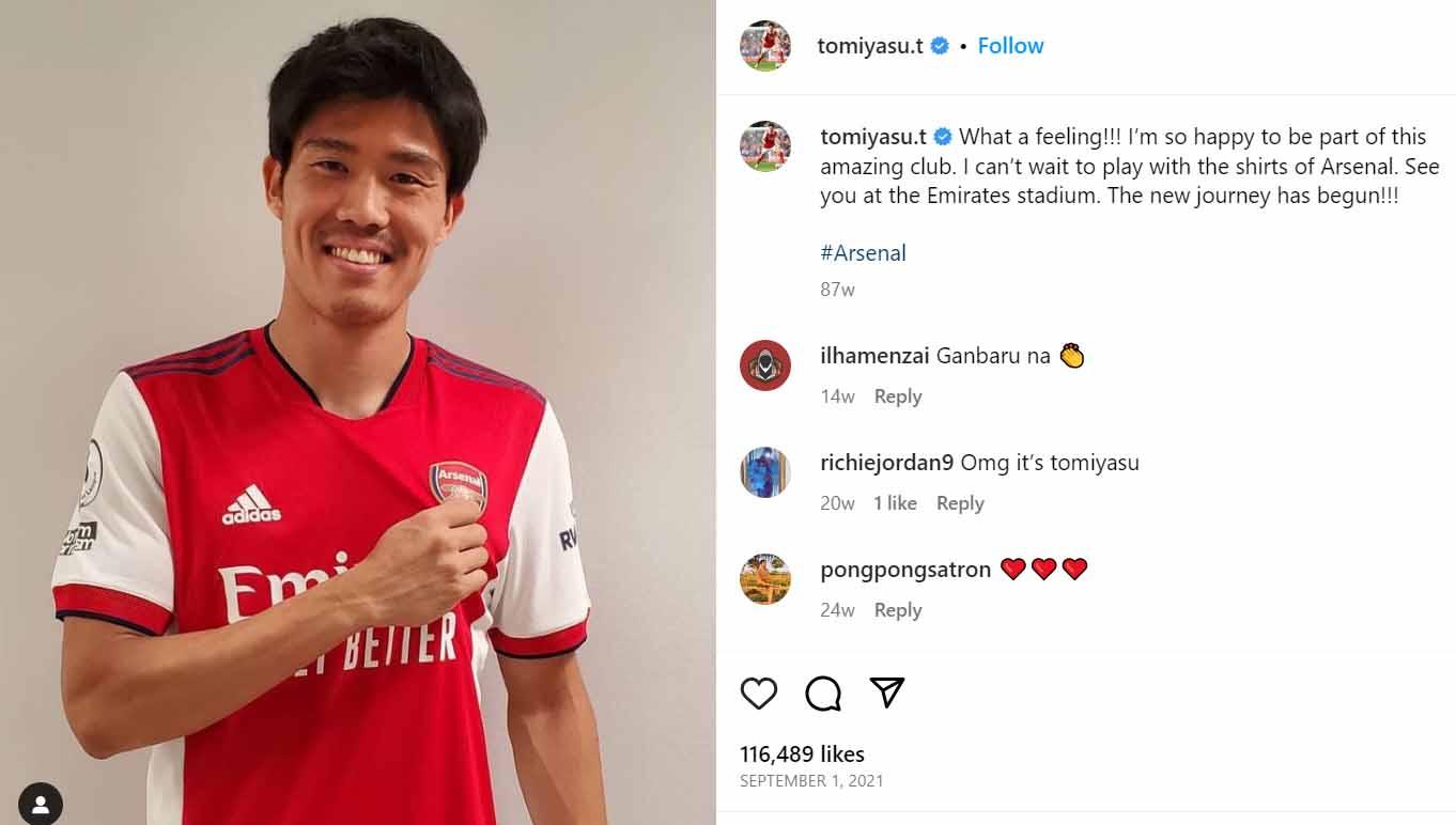 Takehiro Tomiyasu, pemain Arsenal. (Foto: Instagram@tomiyasu.t)