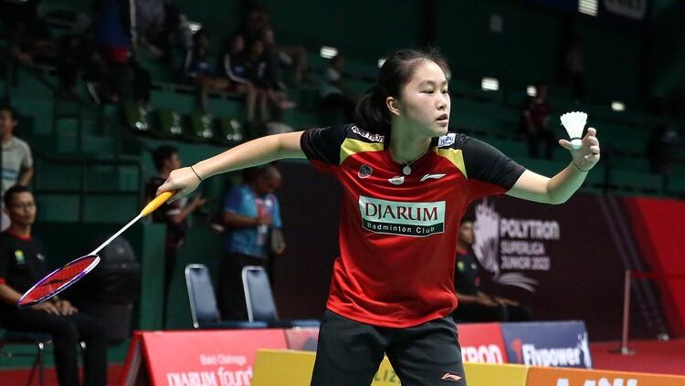 Jolin Angelia, pemain binaan PB Djarum tampil di ajang Polytron Superliga Junior 2023.
