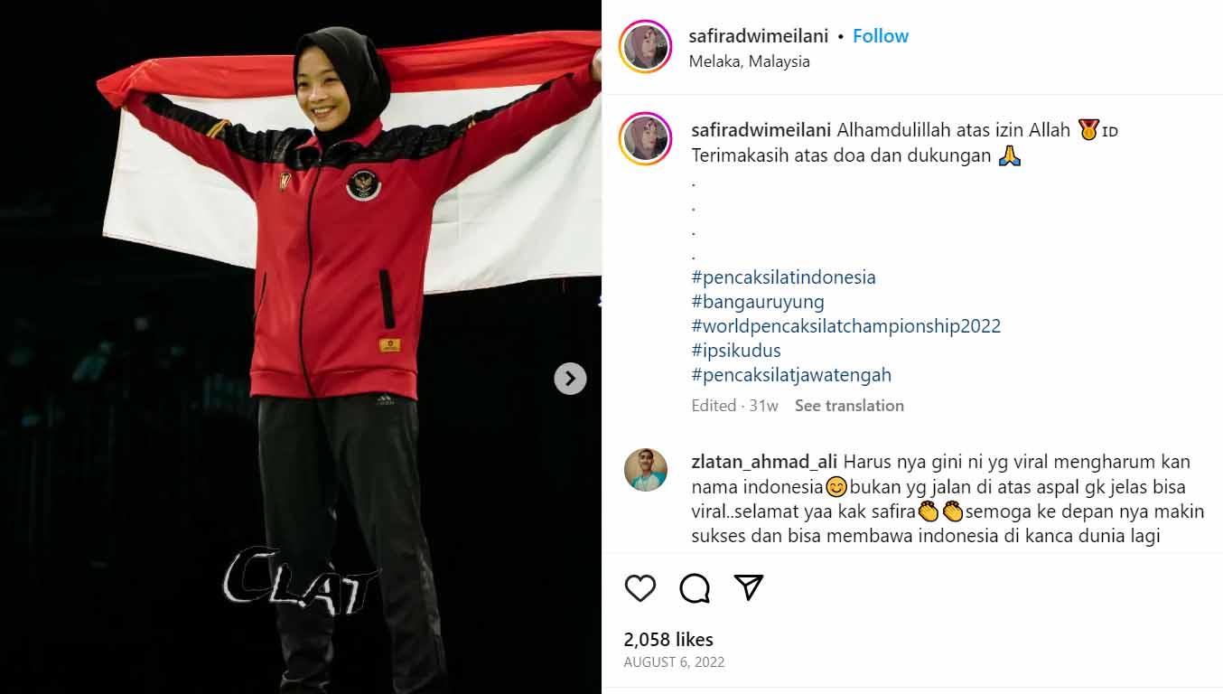 Safira Dwi Meilani, pencak silat. (Foto: Instagram@safiradwimeilani) - INDOSPORT