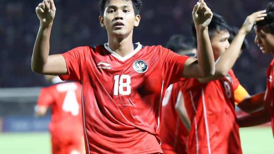 Selebrasi pemain Timnas Indonesia, Titan Agung merayakan golnya di laga Kamboja U-22 vs Timnas Indonesia U-22, SEA GAMES 2023. (Foto: PSSI)