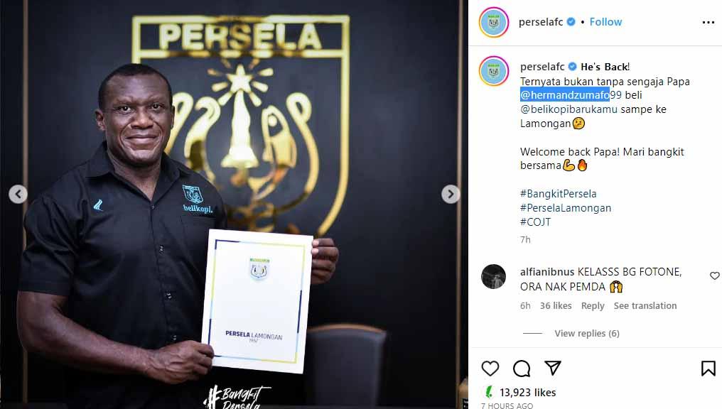 Herman Dzumafo, jalani kontrak Persela Lamongan sebagai pemain baru. (Foto: Instagram@perselafc)