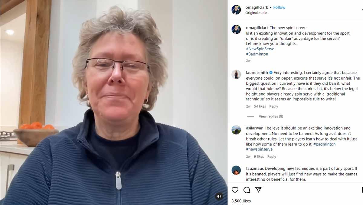 Defense dan skill ajaib yang ditunjukkan oleh ganda putra Jepang, Akira Koga mampu bikin Oma Gill terheran-heran di Kumamoto Masters 2023. (Foto: Instagram@omagillclark)