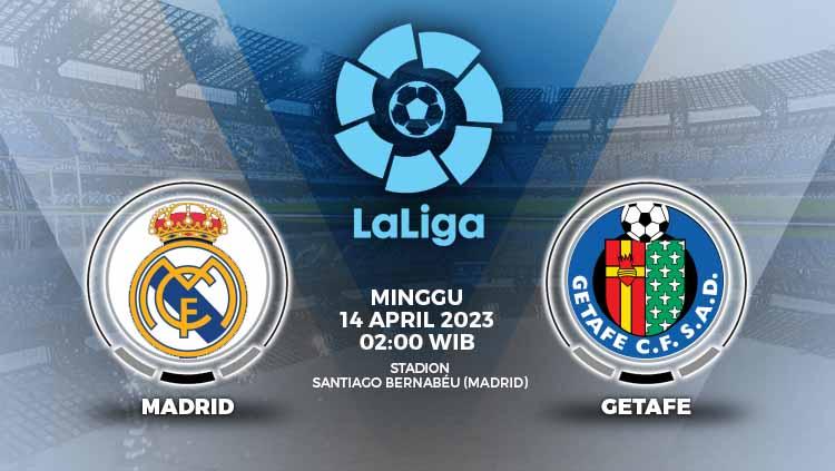 Link live streaming pertandingan Liga Spanyol (LaLiga) 2022-2023 mempertemukan Real Madrid vs Getafe pada Minggu (14/05/23) dini hari WIB.