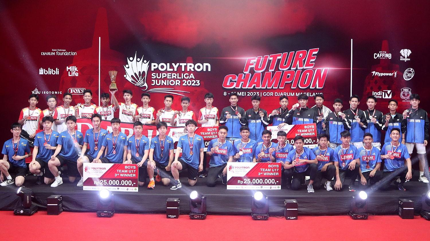 Podium juara Polytron Superliga Junior 2023 U-17 Putra (Foto: Megapro)