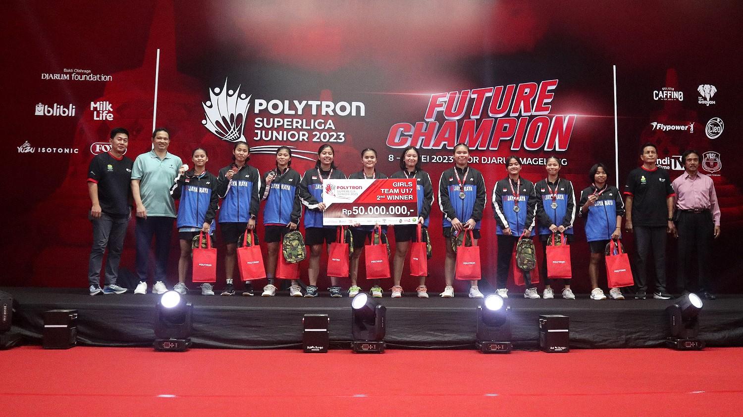 Podium juara Polytron Superliga Junior 2023 U-17 Putri (Foto: Megapro) - INDOSPORT