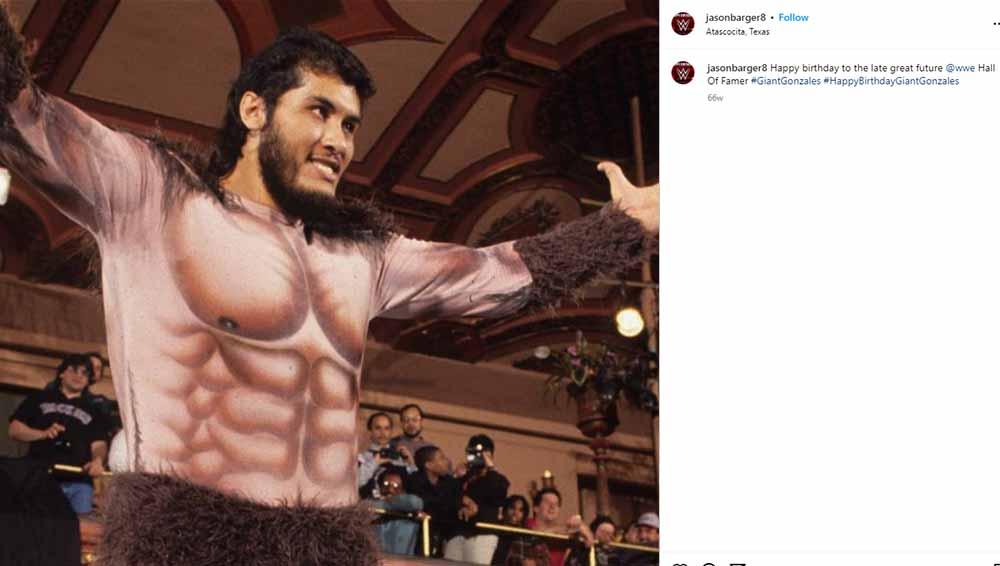 Giant Gonzales, pegulat tertinggi di sejarah WWE. (Foto: Instagram@jasonbarger8) - INDOSPORT