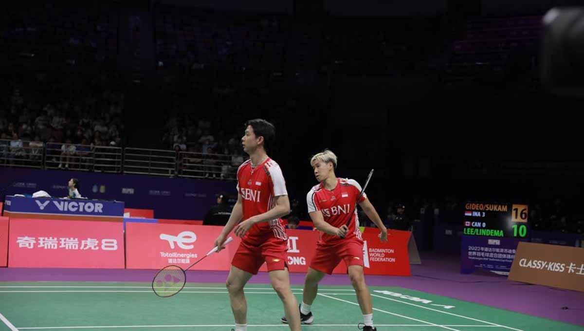 Sorotan mata Kevin Sanjaya memancing kehebohan di kalangan pecinta bulutangkis (BL) saat diwawancarai atlet cantik Gronya Somerville di Piala Sudirman 2023. (Foto: PBSI)