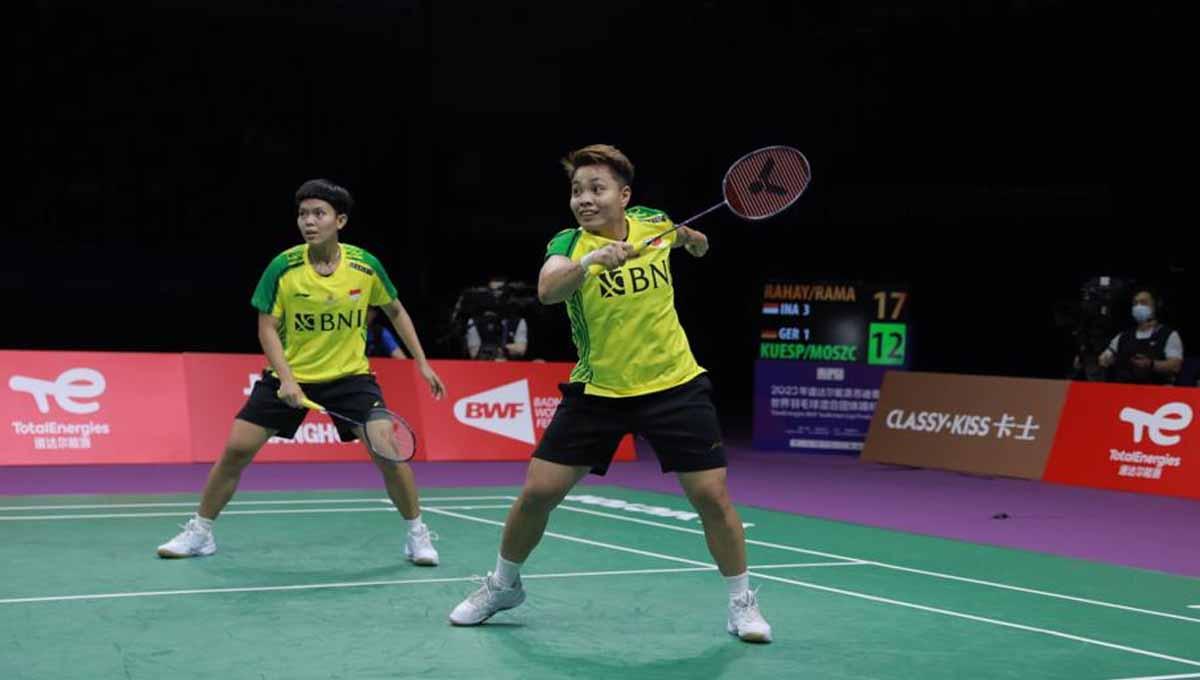 Pasangan ganda putri Indonesia, Apriyani Rahayu/Siti Fadia Silva Ramadhanti di Sudirman Cup 2023. (Foto: PBSI)