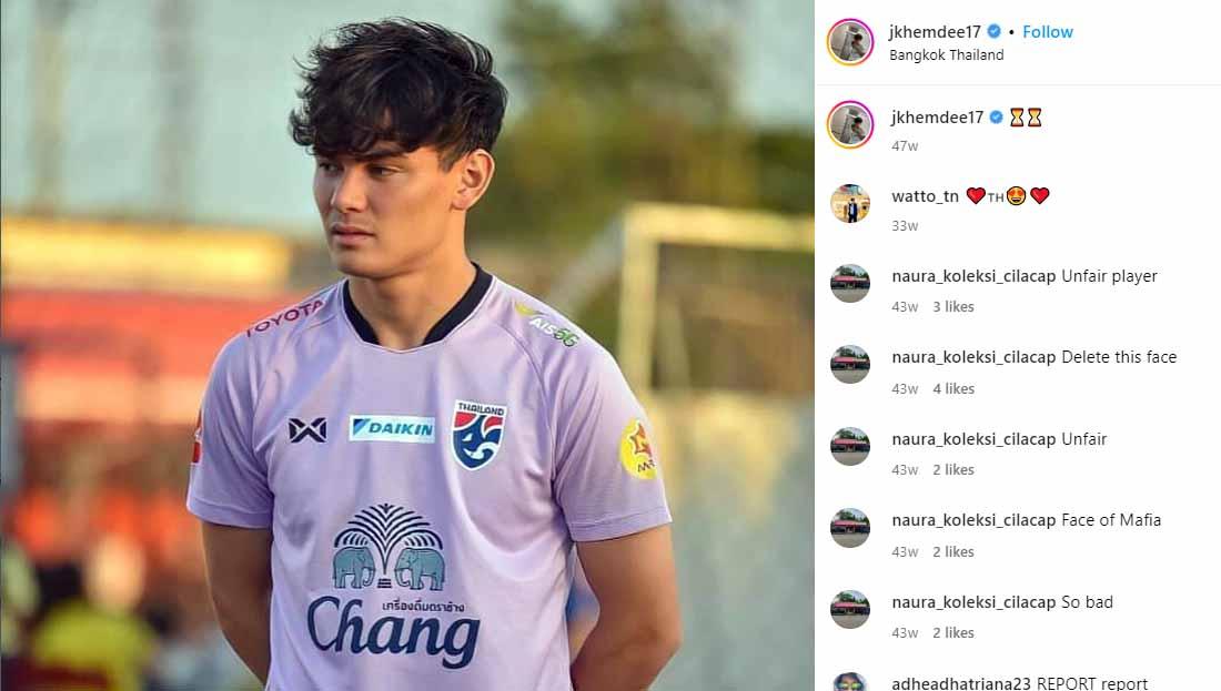 Jonathan Khemdee pemain Timnas Thailand U-22. (Foto: Instagram@jkhemdee17)