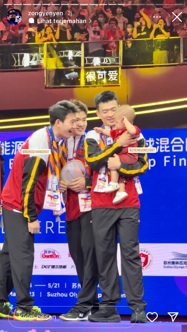 Wang Chang kebelet jadi papa muda usai China juara Piala Sudirman 2023. Copyright: instagram @zongyenyen