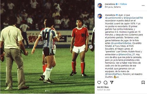 Unggahan Diego Maradona kala berhadapan dengan Timnas Indonesia. (Foto: instagram@maradona) Copyright: instagram@maradona