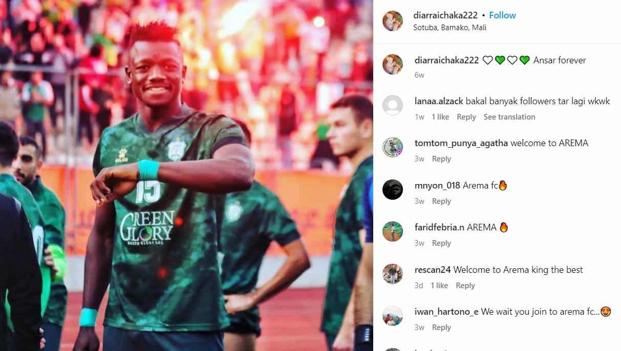 Arema FC tinggal meresmikan status Ichaka Diarra sebagai pemain asing baru untuk kompetisi Liga Indonesia musim 2023/2024 mendatang. (Foto: Instagram@diarraichaka222)