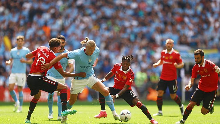 Manchester City vs Manchester United di final Piala FA 2022-2023.