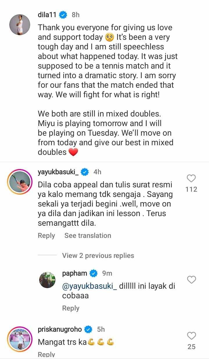 Legenda tenis Indonesia, Yayuk Basuki beri saran Aldila Sutjiadi ajukan banding usai didiskualifikasi dari French Open. (Foto: Instagram@dila11) Copyright: Instagram@dila11