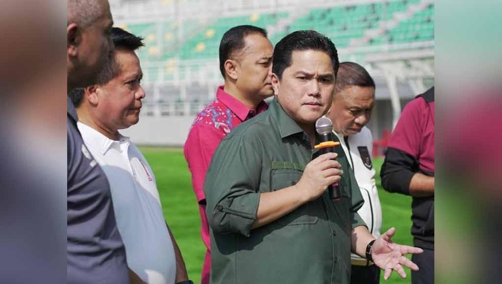 Ketua umum PSSI, Erick Thohir mengunjungi Stadion Gelora Bung Tomo jelang FIFA match day Indonesia vs Palestina.