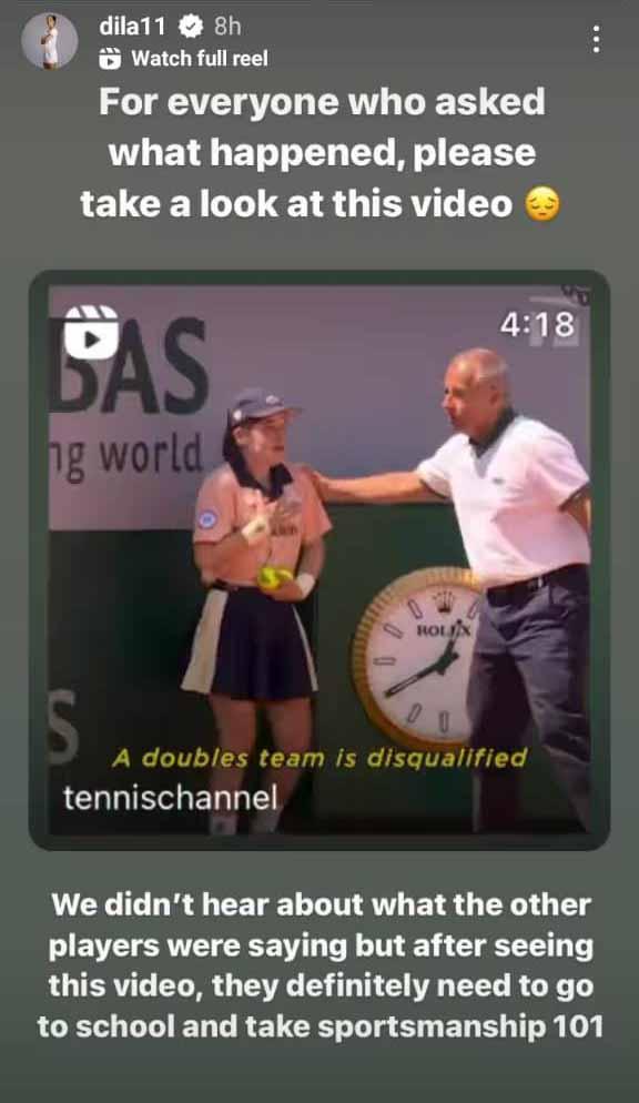 Aldila Sutjiadi beberkan bukti dia dizalimi rival di french open 2023. (Foto: Instastory@dila11) Copyright: Instastory@dila11