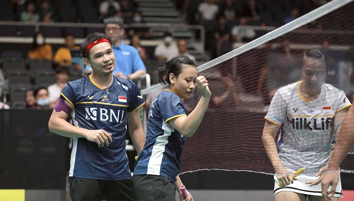 Pasangan ganda campuran Indonesia, Rinov Rivaldy/Pitha Haningtyas Mentari kalah di Taipei Open 2023. (Foto: PBSI)