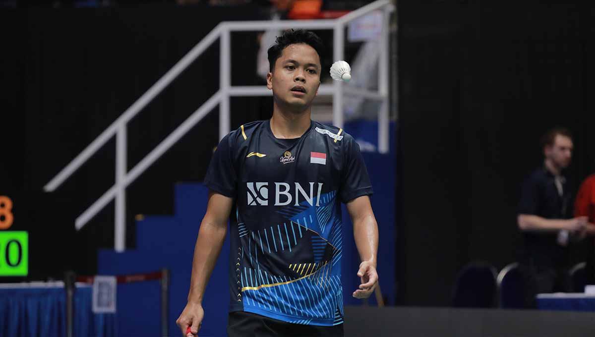 Dua pebulutangkis Anthony Sinisuka Ginting dan Anders Antonsen akan saling berhadapan di final Singapore Open 2023. Simak prediksi, ranking BWF, dan head to head kedua pemain. (Foto: PBSI)