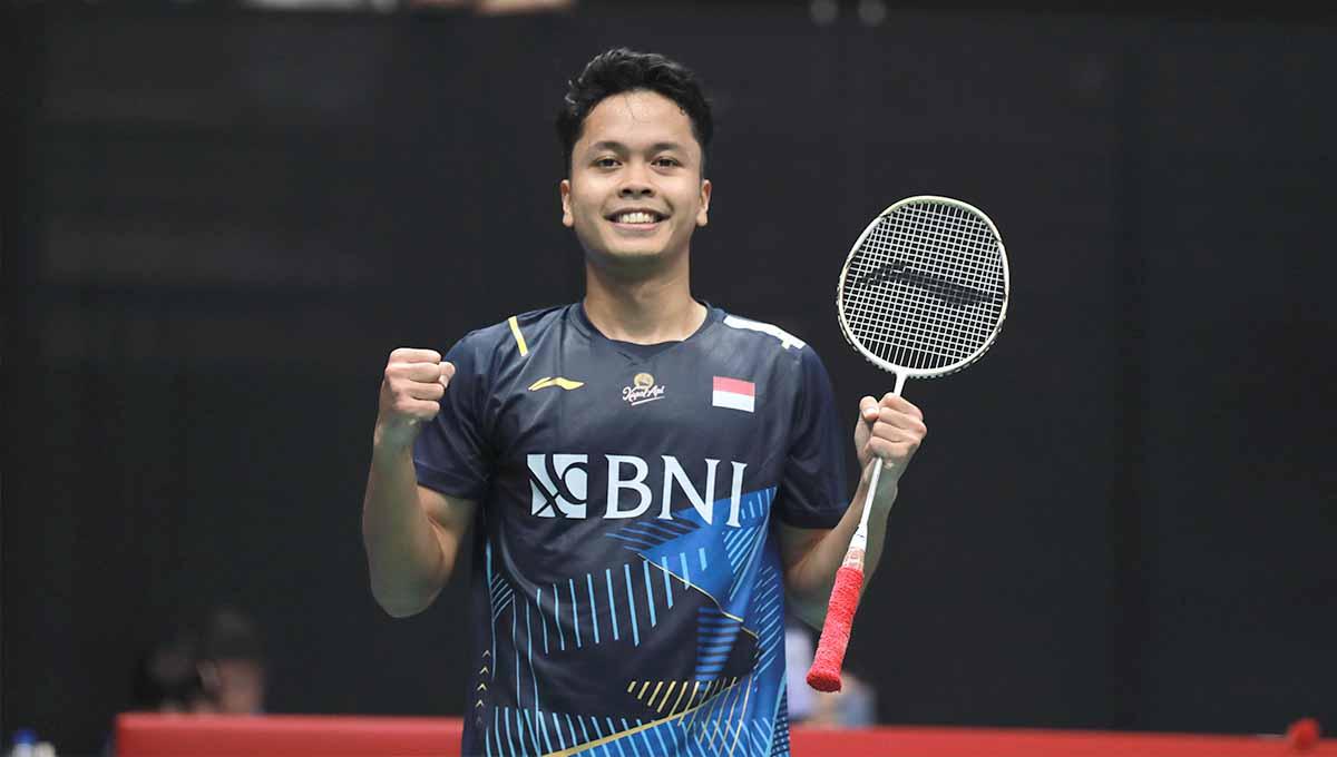 Tunggal putra tuan rumah Anthony Sinisuka Ginting sukses melaju ke babak 16 besar Indonesia Open 2023 setelah menaklukkan Hans Kristian Vittinghus dengan mudah. (Foto: PBSI)