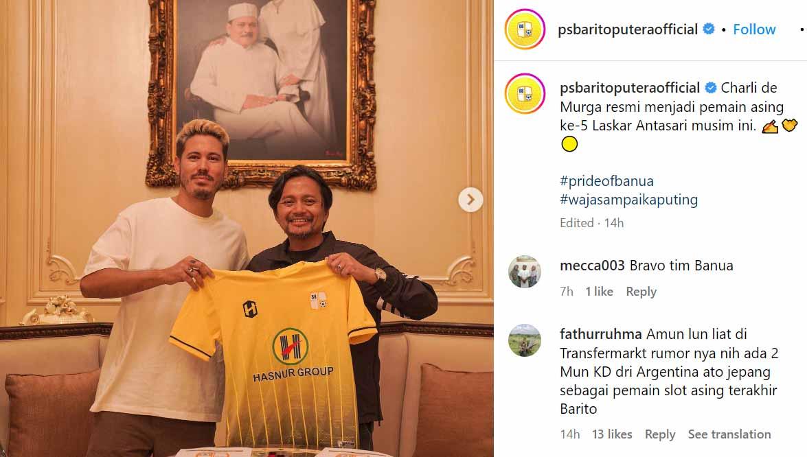 Carli de Murga, pemain asing Filipina jadi rekrutan anyar Barito Putera di bursa transfer Liga 1 2023. (Foto: Instagram@psbaritoputeraofficial)