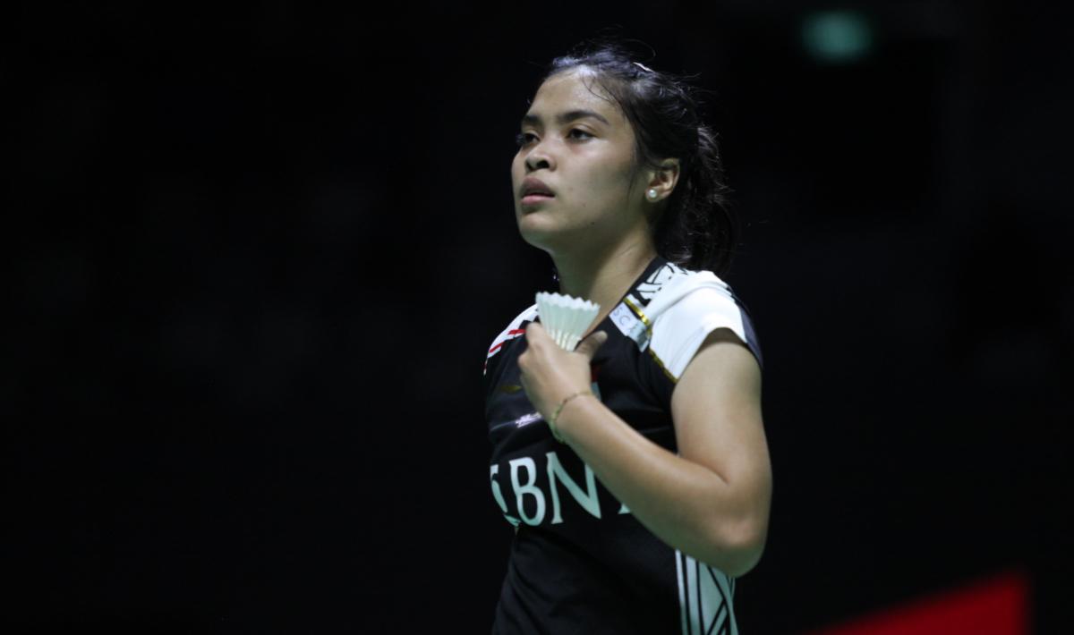 Bintang tunggal putri Indonesia, Gregoria Mariska Tunjung, susah payah lewati babak 32 besar Korea Open 2023 dengan menekuk wakil Spanyol, Clara Azurmendi. - INDOSPORT