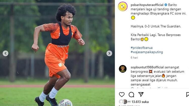 Amiruddin Bagus Kahfi saat menjalani laga uji coba bersama Barito Putera, jelang Liga 1 2023/24. (IG: @psbaritoputeraofficial)