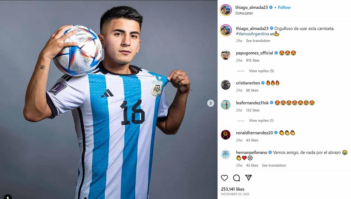 pemain incaran AC Milan, Thiago Almada. (Foto: Instagram@thiago_almada23)