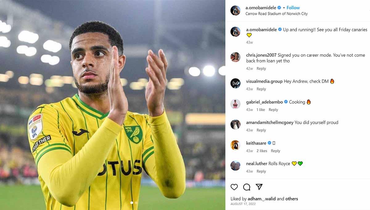 Pemain Norwich City yang dikaitkan dengan AC Milan, Andrew Omobamidele. Foto: Instagram@a.omobamidele.