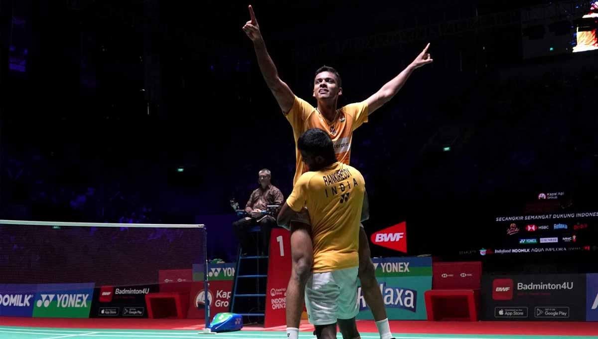 Badminton Lovers (BL) merasa kesal saat melihat jogetan Satwiksairaj Rankireddy/Chirag Shetty usai mengalahkan Fajar/Rian di Korea Open 2023. (Foto: PBSI) - INDOSPORT