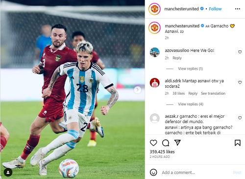 Akun Instagram Manchester United menyoroti duel Alejandro Garnacho dan Asnawi Mangkualam. (Foto: instagram@manchesterunited) Copyright: instagram@manchesterunited