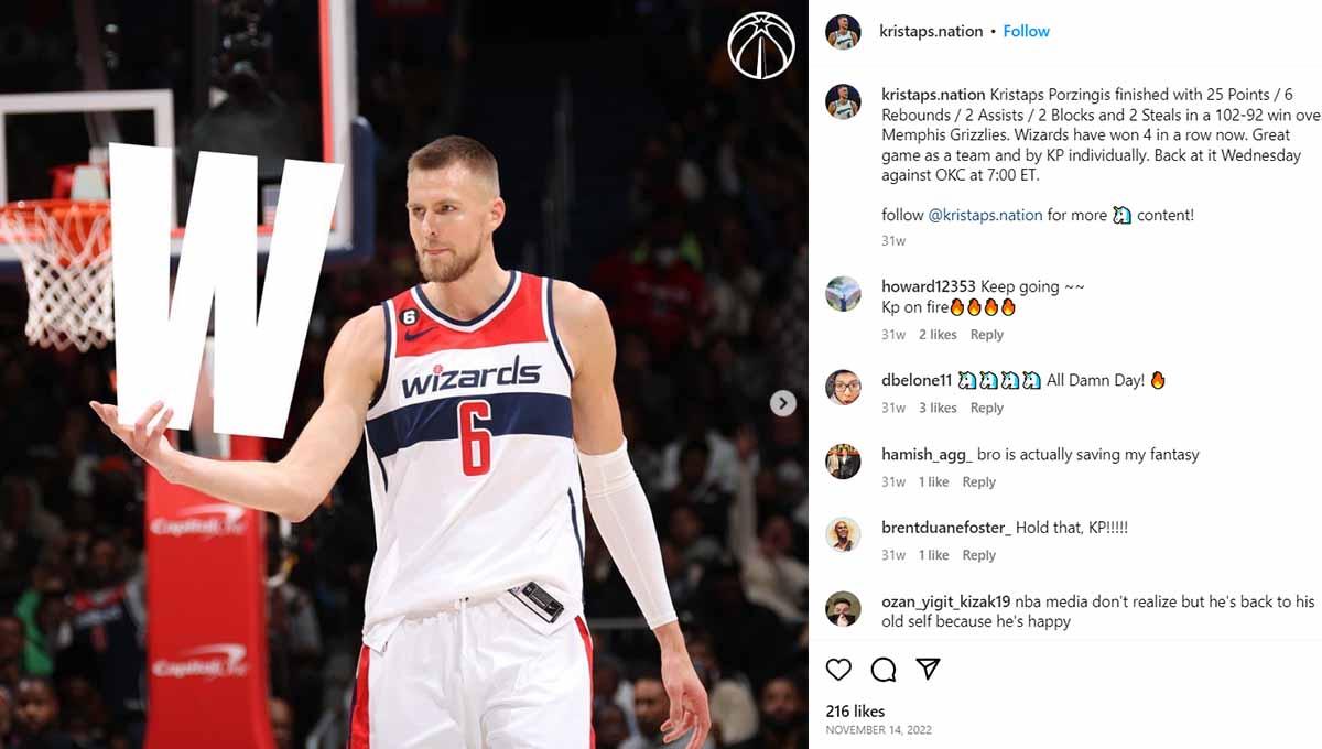Kristaps Porzingis, pemain basket NBA Washington Wizards. (Foto: Instagram@kristaps.nation)