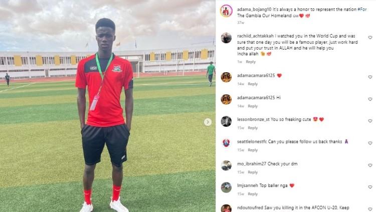 Pemain Timnas Gambia U-20, Adama Bojang. Foto: instagram/adama_bojang10.