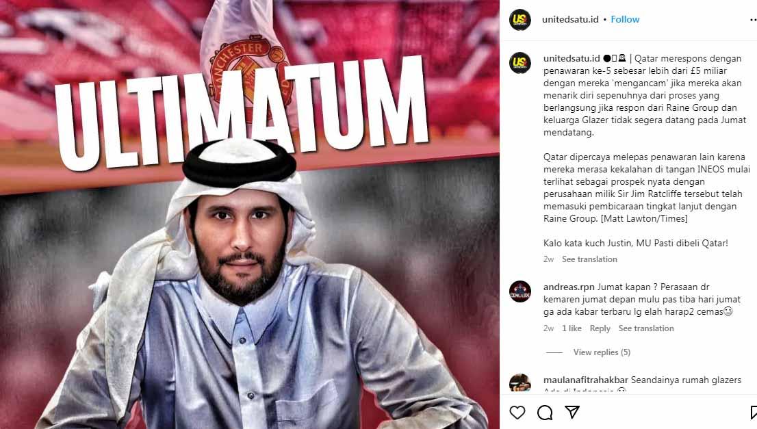 Sheikh Jassim dikabarkan mengirim surat ke pihak Keluarga Glazer yang isinya membongkar habis grand design rencana licik pengusaha AS itu di Manchester United.