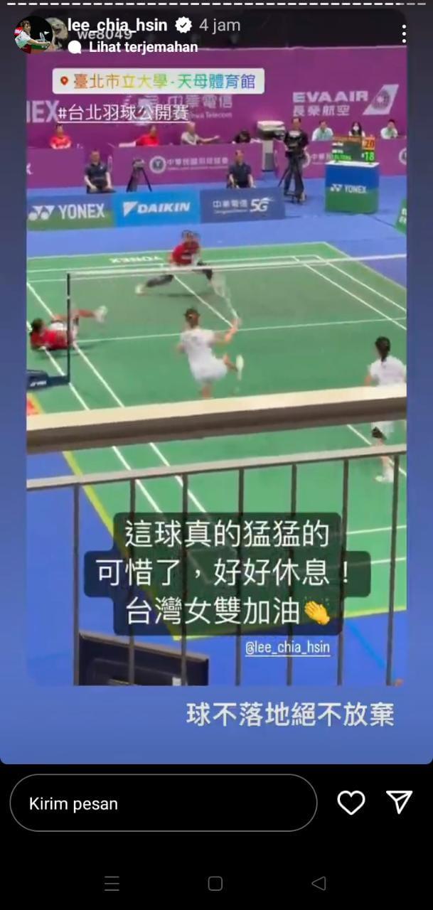 Curhat Lee Chia Hsin usai miris digeprek Febriana Dwipuji Kusuma/Amalia Cahaya Pratiwi di semifinal Taipei Open 2023, Sabtu (24/6/23). Copyright: instagram story @lee_chia_hsin