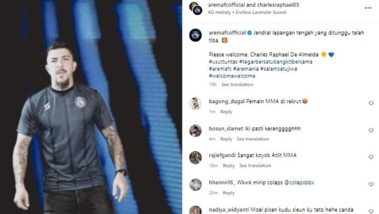 Pemain anyar Arema FC, Charles Raphael de Almeida. Foto: instagram/aremafcofficial. - INDOSPORT