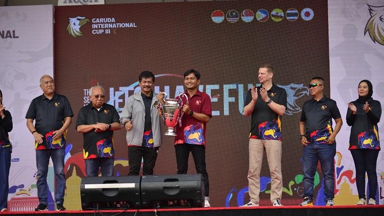 Dirtek PSSI, Indra Sjafri, membuka turnamen Garuda International Cup (GIC) 3 di ATG Sentul, Kamis (6/7/23).