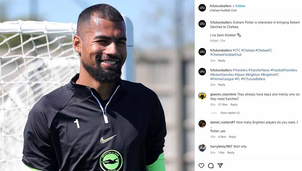Rumor transfer klub Liga Inggris (Premier League) menyajikan kabar kiper Brighton, Robert Sanchez, ke Chelsea dan Manchester United incar Taylor Booth. (Foto: Instagram@fcfutureballers)