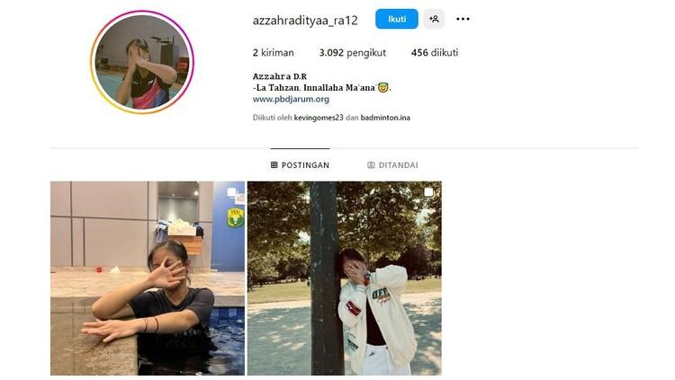 Akun Instagram Az Zahra Ditya Ramadhani, pebulu tangkis ganda putri Indonesia yang selalu tutupi wajahnya. Copyright: Instagram @azzahradityaa_ra12