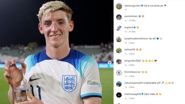 Pemain muda Timnas Inggris yang dulu pernah menimba ilmu di Liverpool, Anthony Gordon. Foto: instagram/anthonygordon.