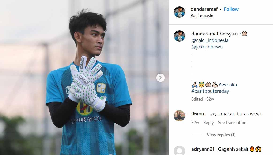 Danda Rama, kiper muda Barito Putera dipanggil ke Timnas Indonesia U-17 untuk Piala Dunia U-17 2023. (Foto: Instagram@dandaramaf)