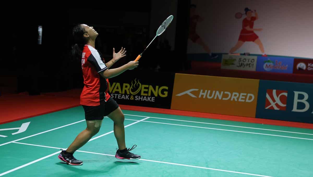 Mutiara Ayu Puspitasari berhasil menjuarai sektor tunggal putri Badminton Asia Junior Championships (AJC) 2023 di Among Rogo Sports Hall, Yogyakarta, Minggu (16/07/23). (Foto: PBSI)