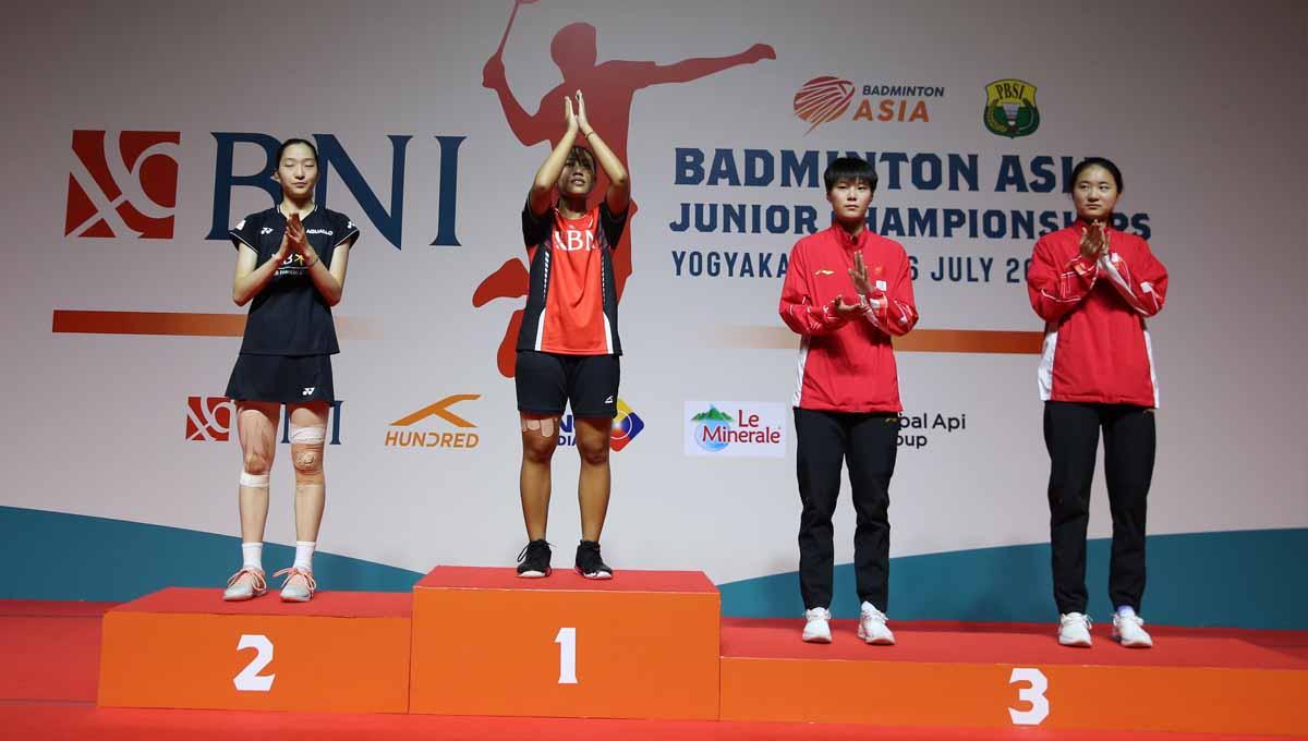 Tunggal putri Indonesia Mutiara Ayu Puspitasari berhasil menjadi juara di sektor tunggal putri Badminton Asia Junior Championships (AJC) 2023 di Among Rogo Sports Hall, Yogyakarta, Minggu (16/07/23). (Foto: PBSI)