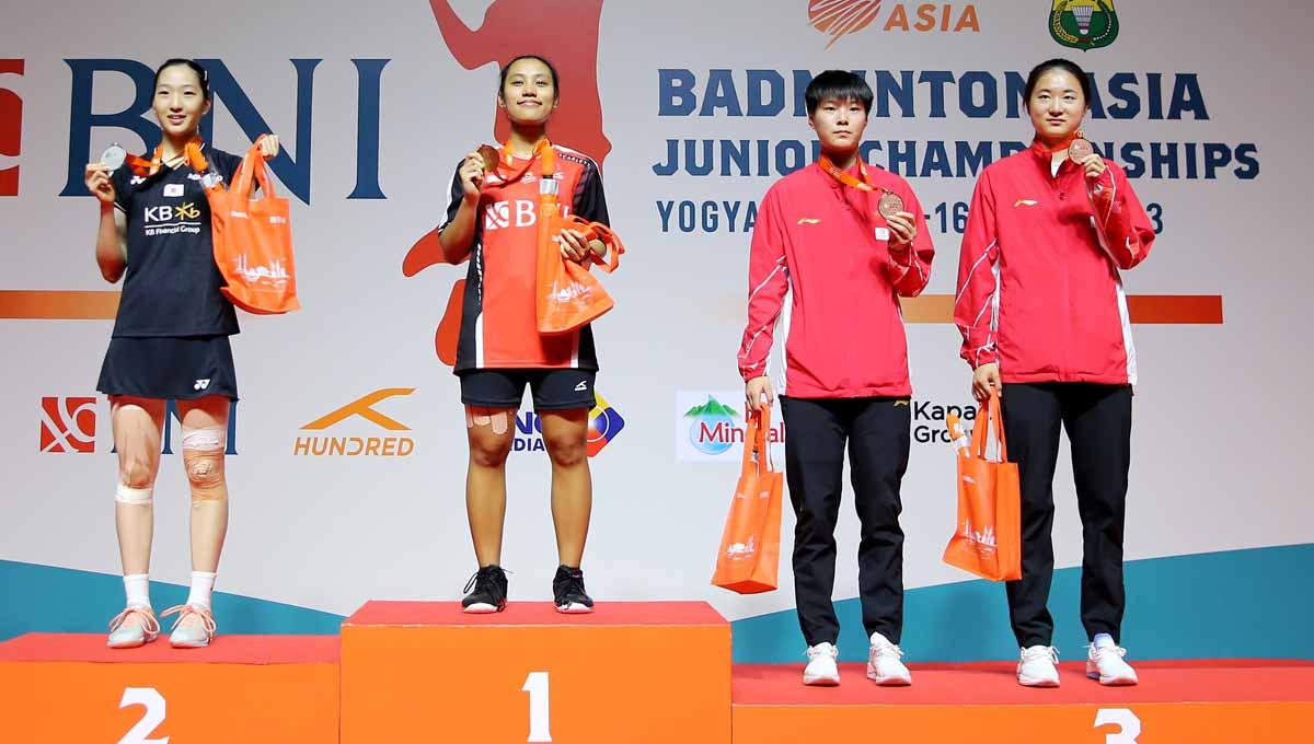 Tunggal putri Indonesia Mutiara Ayu Puspitasari berhasil menjadi juara di sektor tunggal putri Badminton Asia Junior Championships (AJC) 2023 di Among Rogo Sports Hall, Yogyakarta, Minggu (16/07/23). (Foto: PBSI)