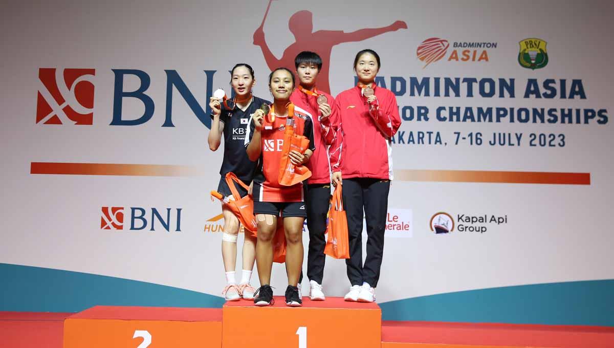 Tunggal putri Indonesia Mutiara Ayu Puspitasari berhasil menjadi juara di sektor tunggal putri Badminton Asia Junior Championships (AJC) 2023 di Among Rogo Sports Hall, Yogyakarta, Minggu (16/07/23). (Foto: PBSI)