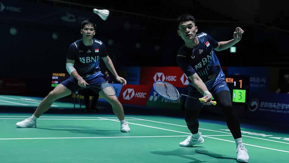 Pasangan ganda putra Indonesia, Leo Rolly Carnando/Daniel Marthin di Korea Open 2023. (Foto: PBSI)