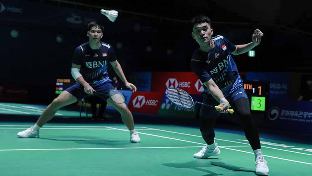 Pasangan ganda putra Indonesia, Leo Rolly Carnando/Daniel Marthin di Korea Open 2023. (Foto: PBSI) - INDOSPORT