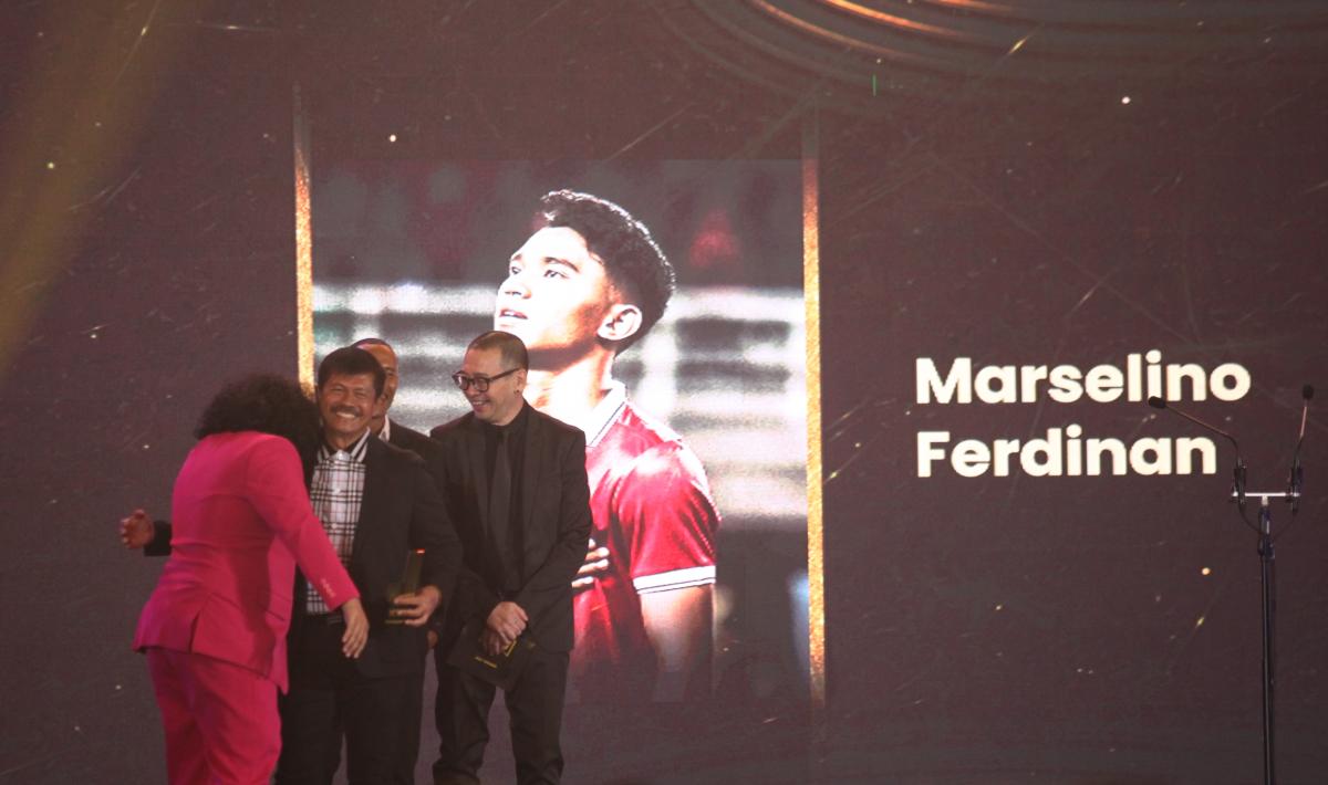 Marselino Ferdinan terpilih sebagai atlet terfavorit pada penghargaan Santini Jebreeet Media Awards 2023 di JS Luwansa Hotel, Rabu (19/07/23).