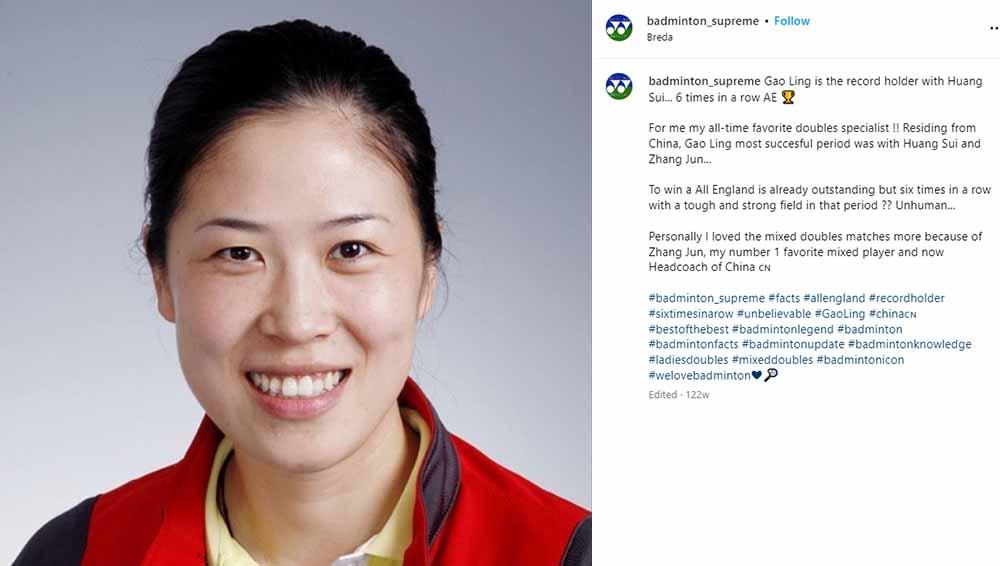 Gao Ling, legenda bulutangkis China. (Foto: Instagram@badminton_supreme)