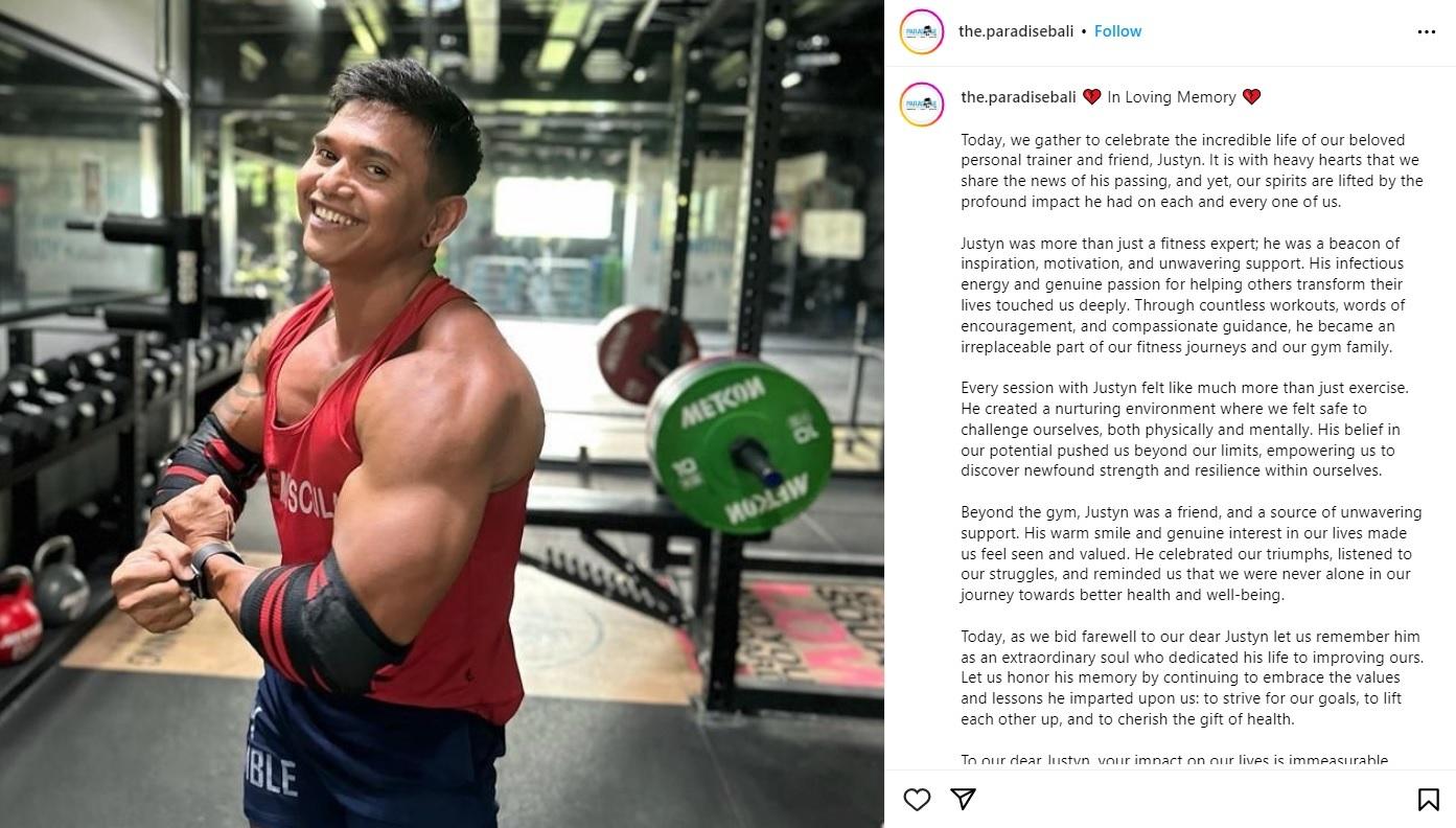 Binaragawan asal Bali, Justyn Vicky, tewas tertimpa barbel 210 Kg.